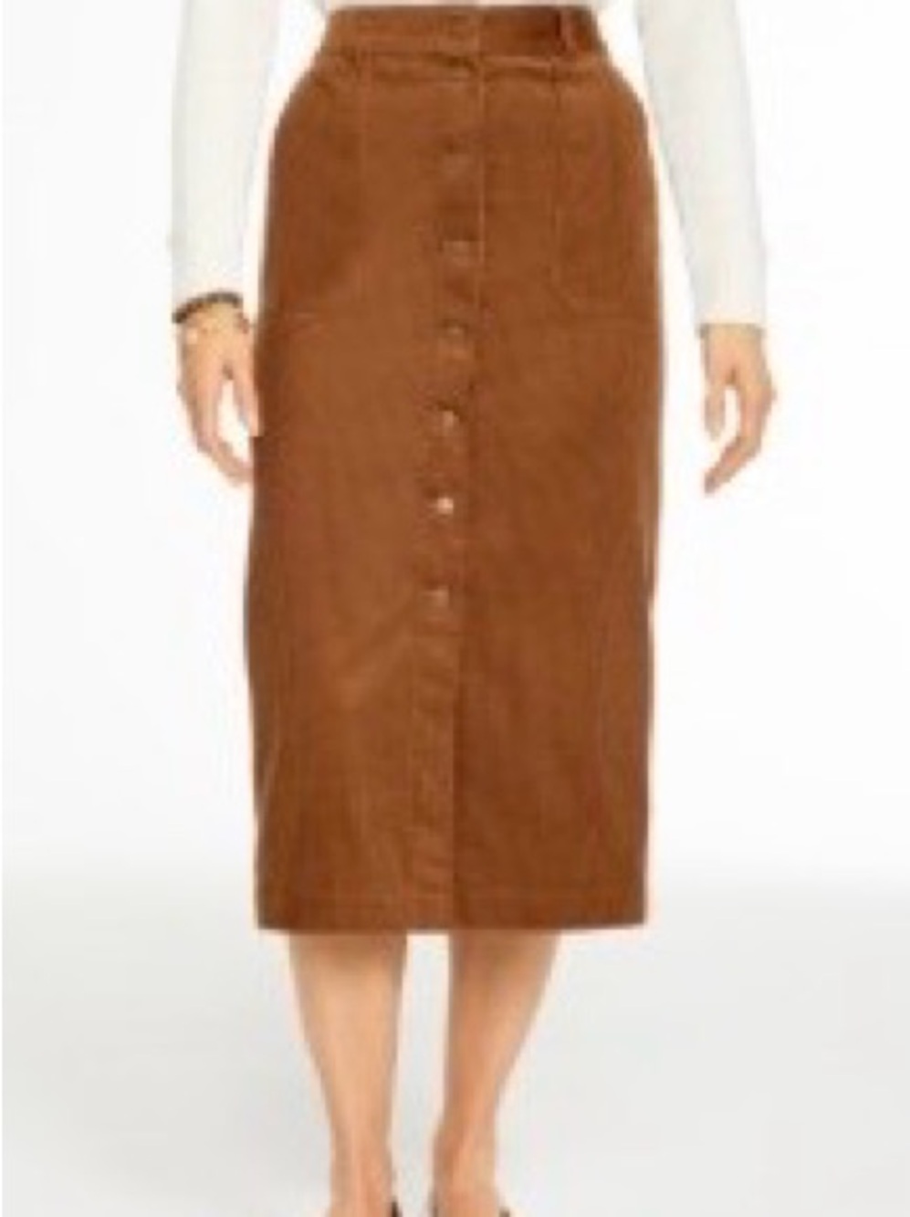 Talbots Button-Front Midi Skirt in Chestnut Brown